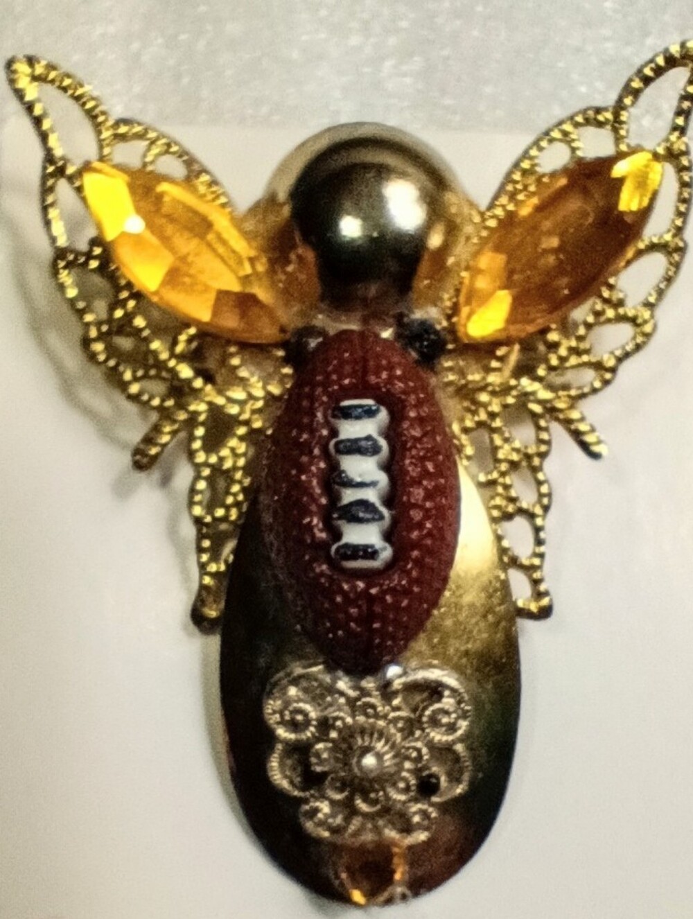 Football Theme Gold Rhinestone Angel Brooch Spirit Of Victory